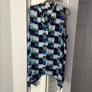 Spense Blue Asymmetrical Sleeveless Blouse